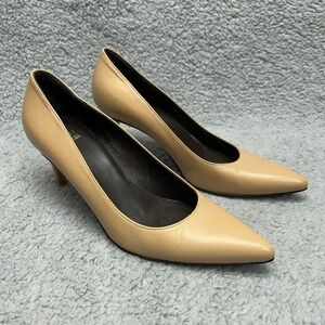 Stuart Weitzman Leather Heels Womens 6.5 M Beige Yellow Pumps Pointed Toe Spain